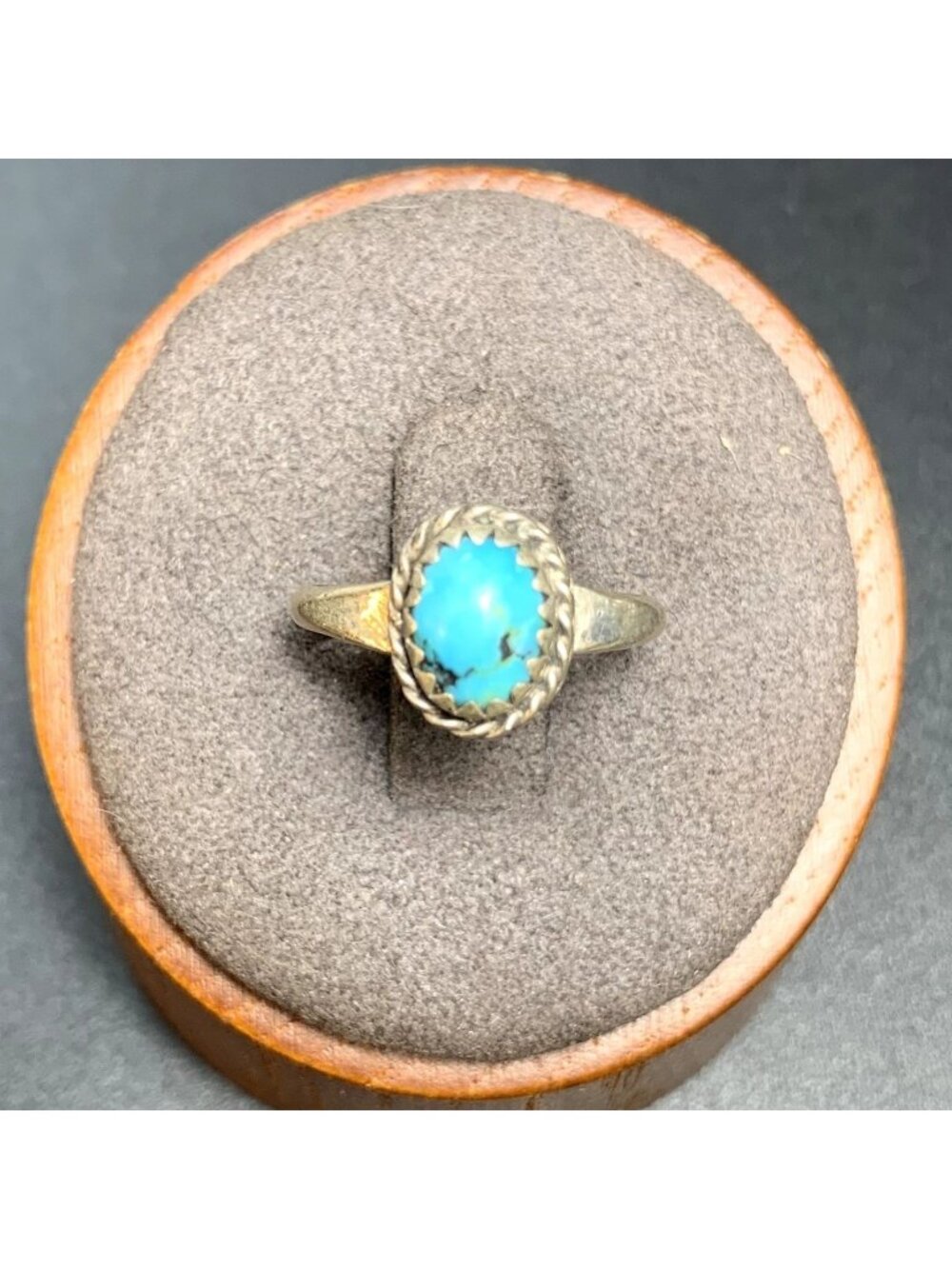 Turquoise & Sterling Silver 925 Bezel Set Rope Border Statement Ring Size 3.75